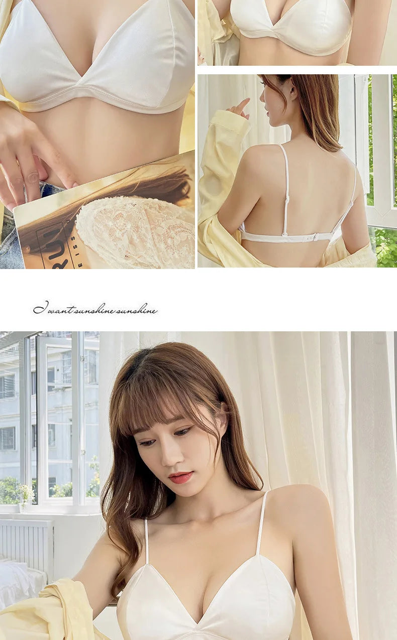 Women's French Style Bra Girl Wrapped Chest Adjustable Shoulder Strap Single Buckle Satin Sexy Tube Top Underwear Lingerie