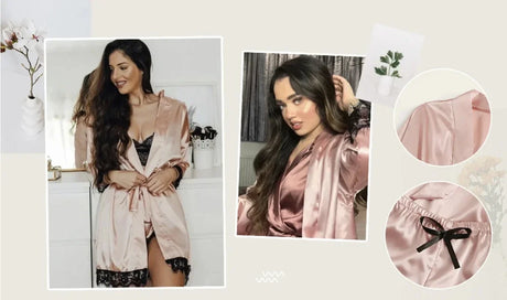 Women's Summer Sexy Pajama Pants Set 4 Pieces Lace Satin With Silk Sleepwear Robe Fashion And Comfortable Nightwear