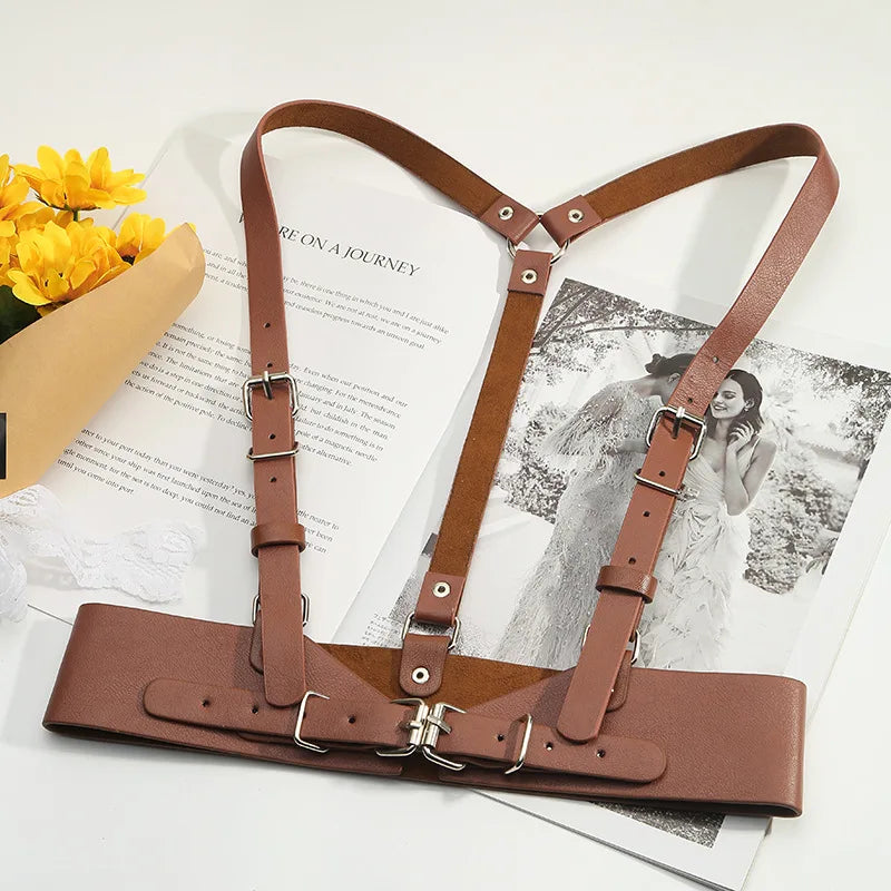 Underbust Corset Top with Strap Punk Harness Belt Leather Suspender Belt Belts for Women