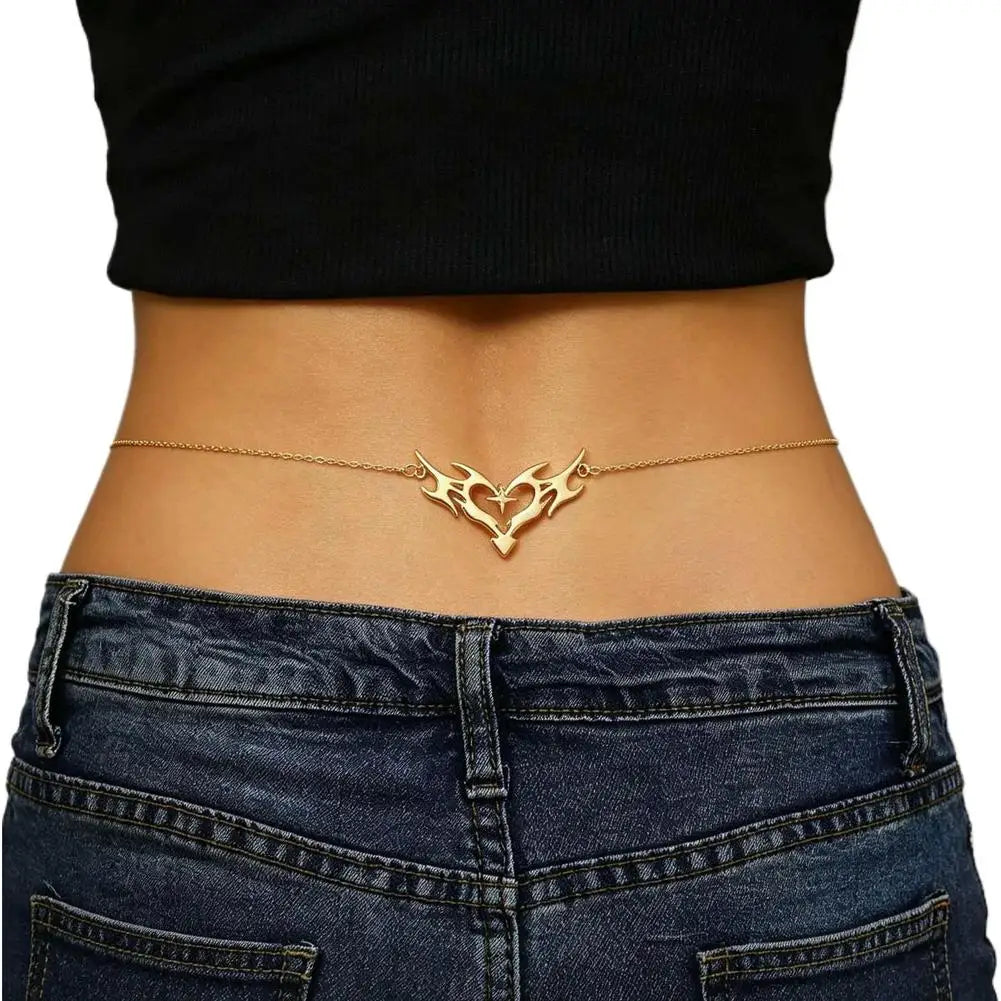 Gothic Heart Flame Waist Chain Sexy Punk Metal Waist Belly Belt Chain Y2K Body Chain for Beach Bikini Party Outfit Jewelry