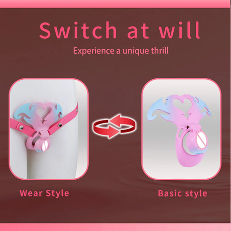 LICKER ABS Simulated Labia Cross-dresser Chastity Cage With loyalty Belt Wear Abstinence BDSM Penis Bondage Toys For Sissy Men