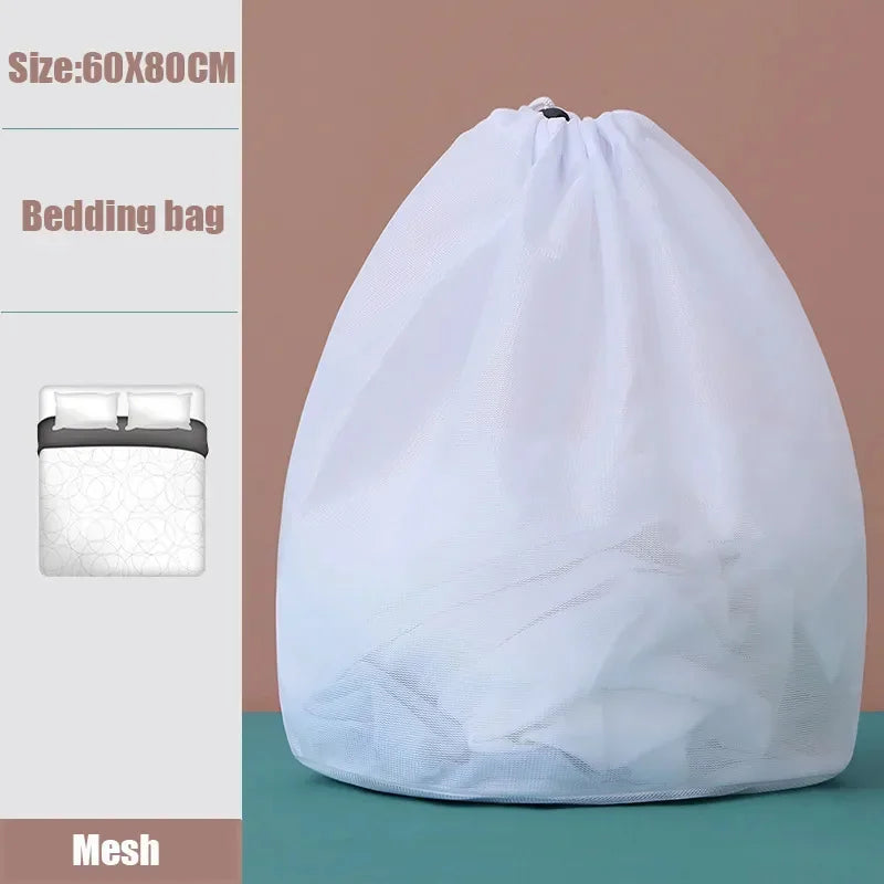 1Pc Drawstring Mesh Laundry Bags Fine/Coarse Mesh Washing Machine Travel Laundry Pouch Soft White Lingerie Storage Clothing Hot