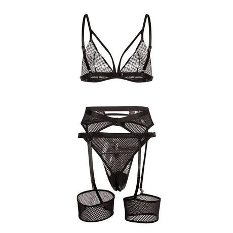 Underwire Lace Garter Lingerie Set Three Piece Womens' Erotic Underwear Sets Ladies Nightwear Intimates 3pc Lingerie Outfits