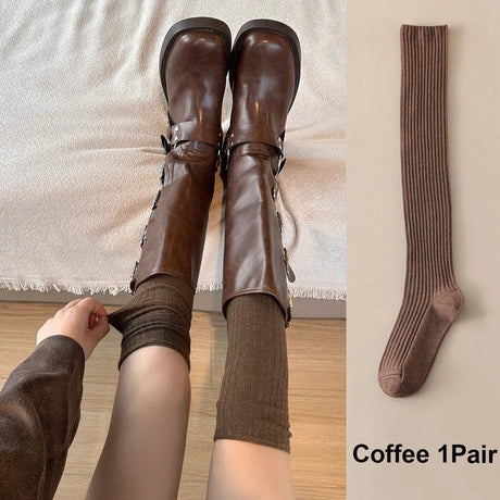 Fashion Pure Cotton Knee-high Socks Solid Color Keep Warm Calf Socks Foot Warmers Fall Winter