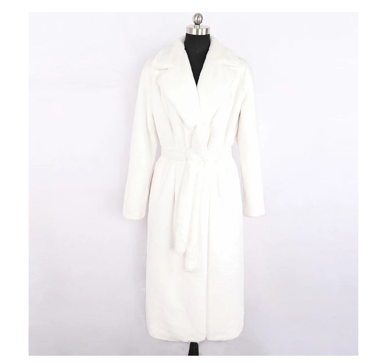 Mauroicardi Winter Long White Black Warm Thick Soft Flowy Fluffy Faux Fur Coat Women Sashes Loose Casual Furry Overcoat 2024
