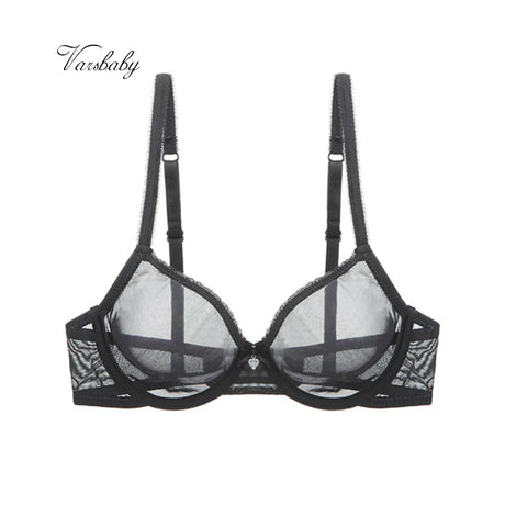 Varsbaby Women's Mesh See Through Bra Underwire Unlined Sheer Brassiere Sexy Ultra-thin Yarn Underwear Plus Size CDE Cup Bras