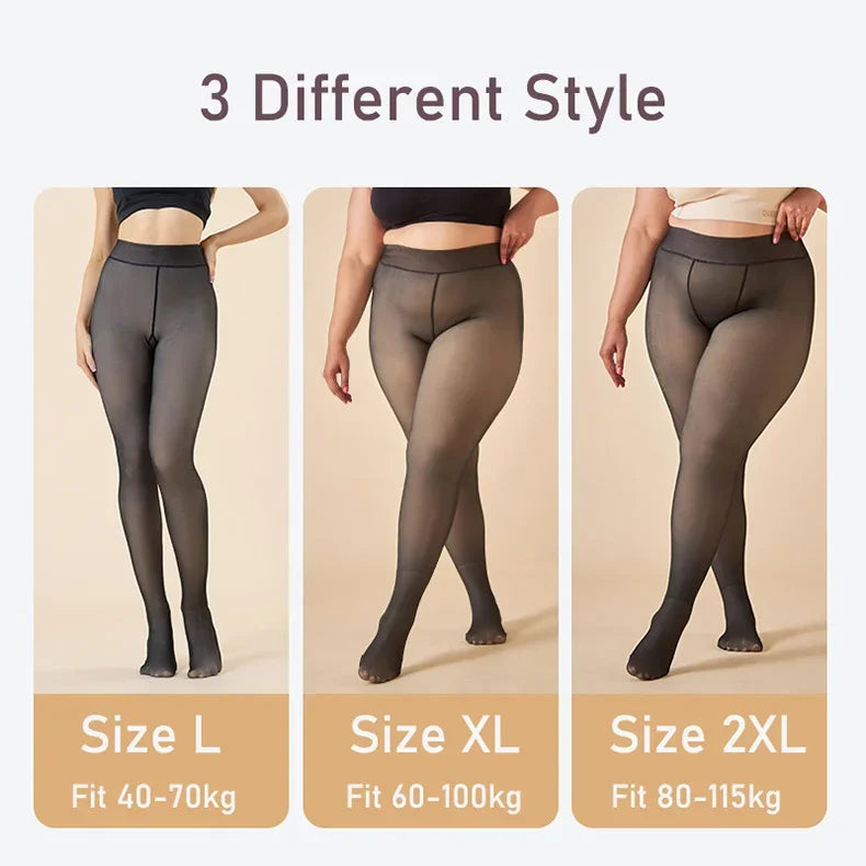 2PCS Plus Size Women's Fleece Warm Winter Tights Leggings Thick Fleece Panty Fake Translucent Pantyhose Thermal Stockings Woman