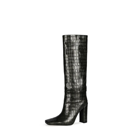 2024 NEW Fashion High Tube Knee High Boots 10cm/6.5cm Thick Heel 21 Colors Women Short Plush Boots Size 45 Winter Leather Shoes