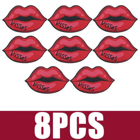 8pcs KISS Red Lip Print Shape Women Self-Adhesive Disposable Satin Nipple Cover Breast Pasties Stickers for Strapless Clothes