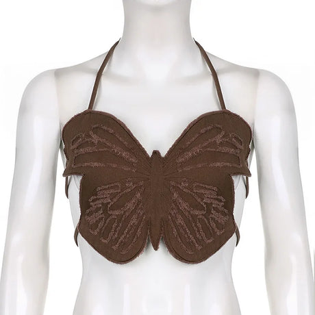 Hot Butterfly Jeans Crop Top Backless Strap Camis Sexy Lingerie Bow Bra Women Beach Mini Vest Butterfly Tank Tops Party Clubwear