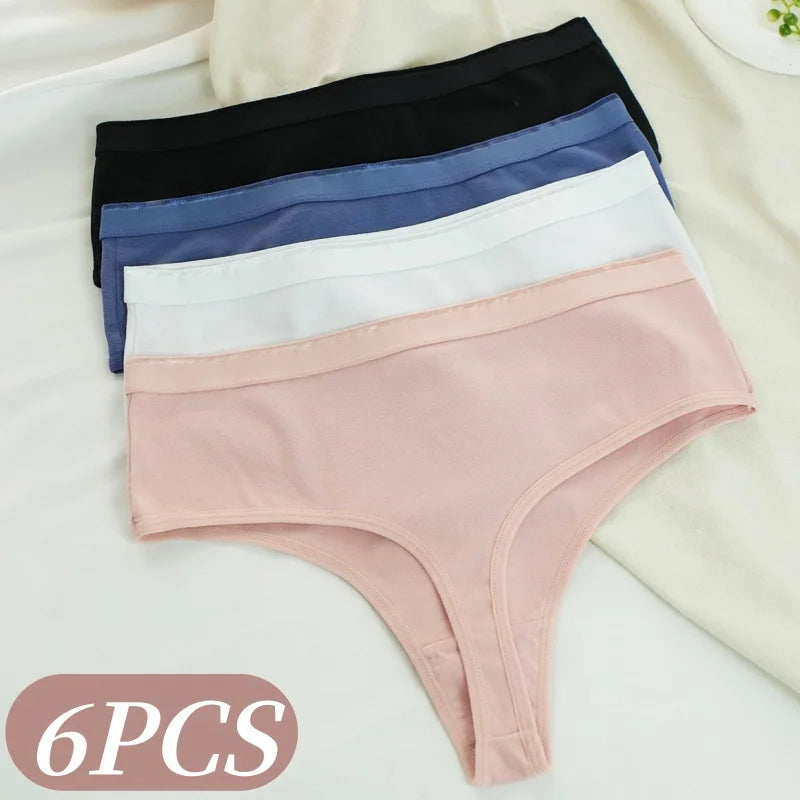 6 Pack Women's High Waisted Thong Cotton Underwear Ribbed Soft Breathable Panties Soft Stretch Intimates Sexy Lingerie S-XL