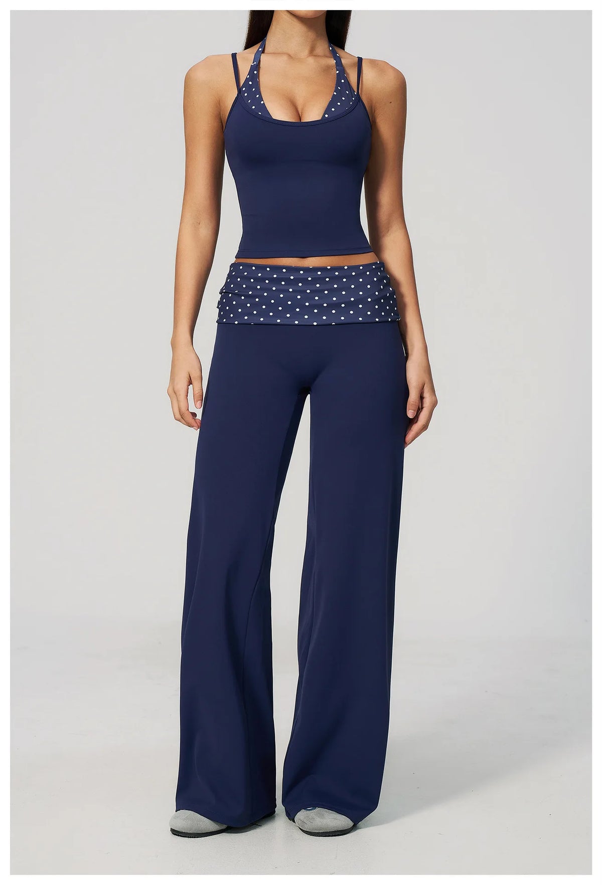 Fashion Polka Dot And Striped Wide Leg Pants For Women Fold Over Waist Bell-bottoms Flare Yoga Pants Push Up Workout Leggings