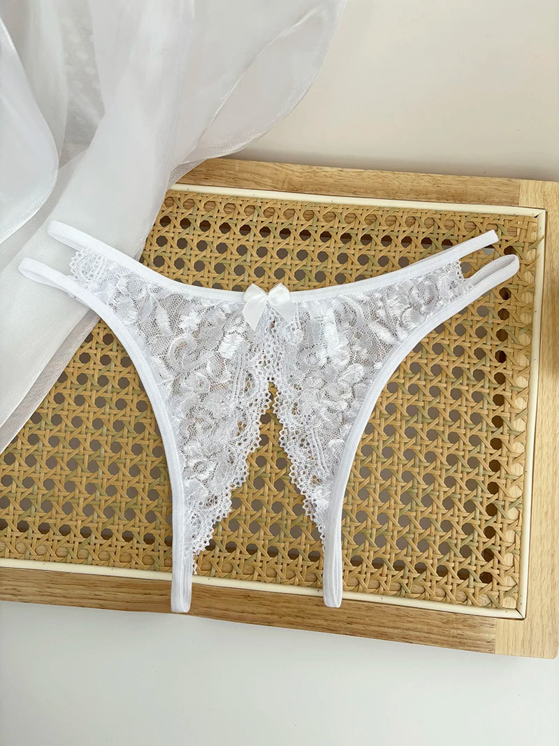 Custom Name Crystal Letter Briefs Sexy Lace Crotchless Knickers Hollow Waist Panties Open Gear Underpants Girlfriend Wife Gift