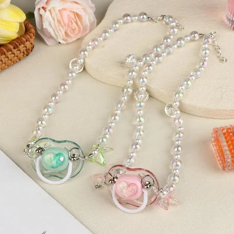 【Beautiful】Sweet Beads Chain Pacifier Gag Collar Couple Toy Soft Silicone High-end Adult Pacifier Creating An Exclusive Luxury