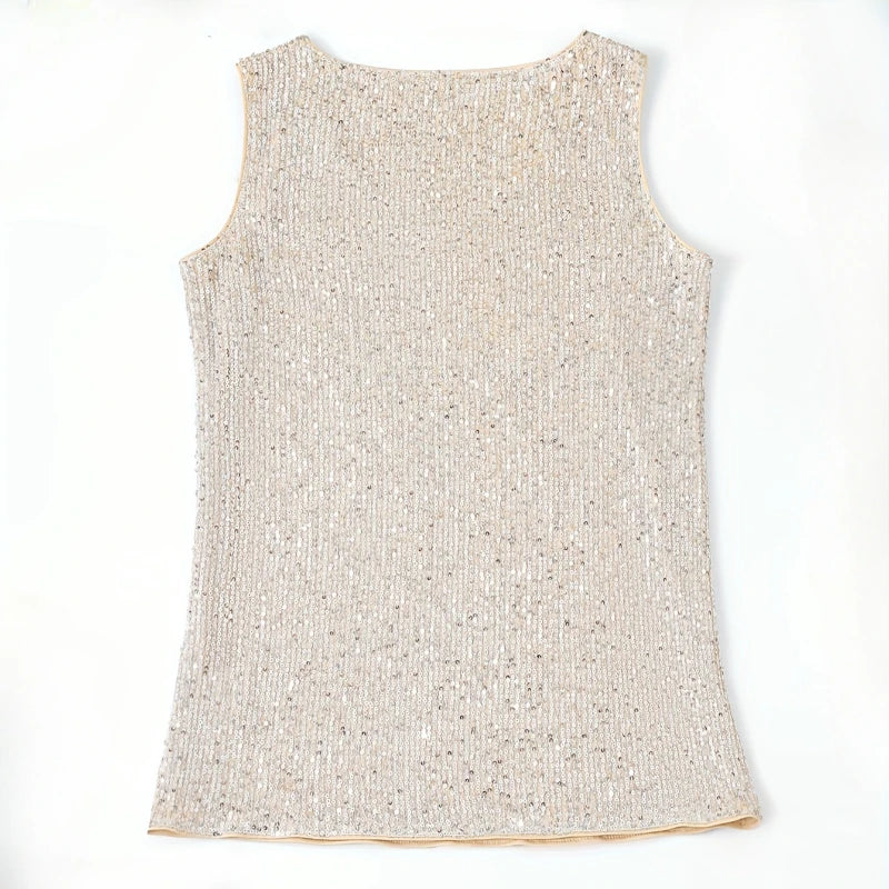 Women‘s Summer Fashion Deep V Neck Sequined Tank Top Stylish Sleeveless Polyester Top Sparkly Club Party Vest Blouses