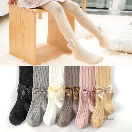 Baby Pantyhose Girls Tights Toddler Girl Winter Clothes Cute Girl Bow Pants Cotton Breathable Stockings Knit Kid Tights