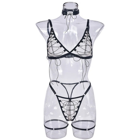 Ellolace Tempted Women's Lingerie Sets Erotic Bra Thong Leg Straps Delicate Sheer Outfit Sensual Intimate Sexy Women's Underwear