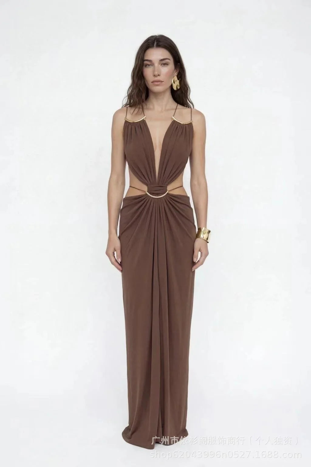 Halter Maxi Dress Women Summer Sleeveless Backless Cut Out Waist Sexy Black Long Dress Elegant Party Clubwear Vestidos Female