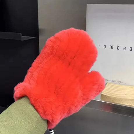 Hot Sale Women's 100% Natural Rabbit Fur Winter Gloves Warm Knit Thick Thermal Mittens Soft Real Fur Outdoor Cold Weather Glove