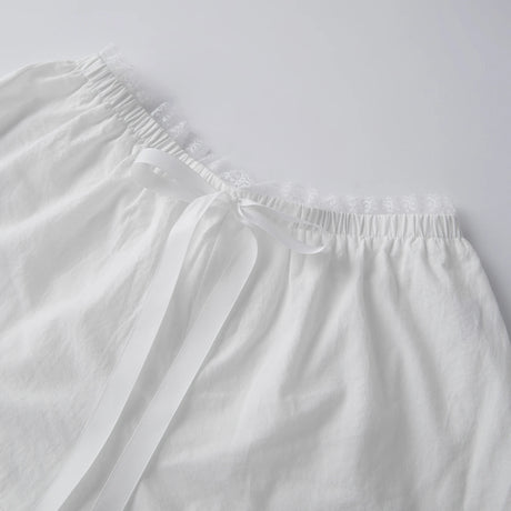 2Pcs Pajamas Sets for Women Puff Long Sleeve Square Neck Lace Patchwork Tops with Elastic Waist Shorts Loungewear