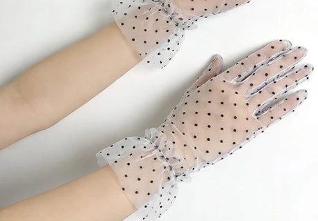 Short Dot Embellished Wedding Veil Performance Gloves for Women Netting Bridal Wedding Gown Polka Dot Gloves Breathable Gloves