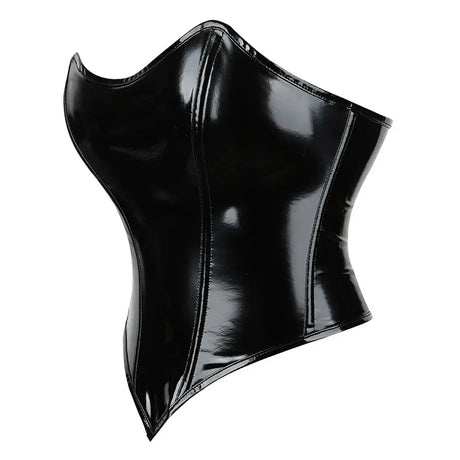 Black Shiny PVC Bustier Faux Leather Corset Crop Top Body Shaper Women Sexy Corselet Vest Plus Size