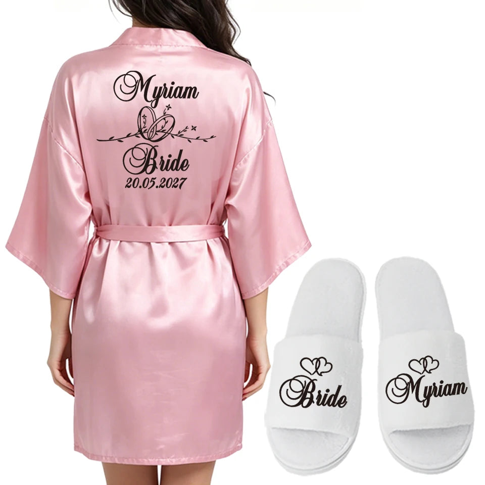 Customized Logo Wedding Date Name Bathrobe Faux Silk Bridal Robe Bride Bridesmaid Wedding Robes Woman Bachelorette Preparewear