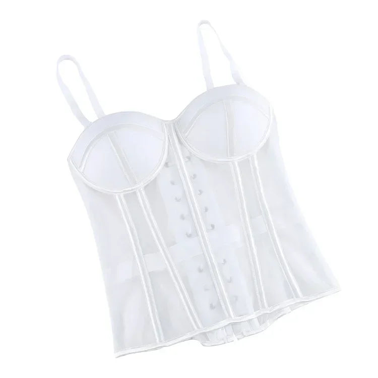 WSHKING Overbust Corset With Bra Korset Woman Strapless Bustier Top Mesh Women Lingerie Black White Sexy Lingerie