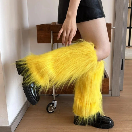Furry Leg Warmers Women Sweet Lolita Leather-Buckle Plush Leg Covers Y2k Hottie Subculture JK Long Socks Punk Gothic Foot Covers
