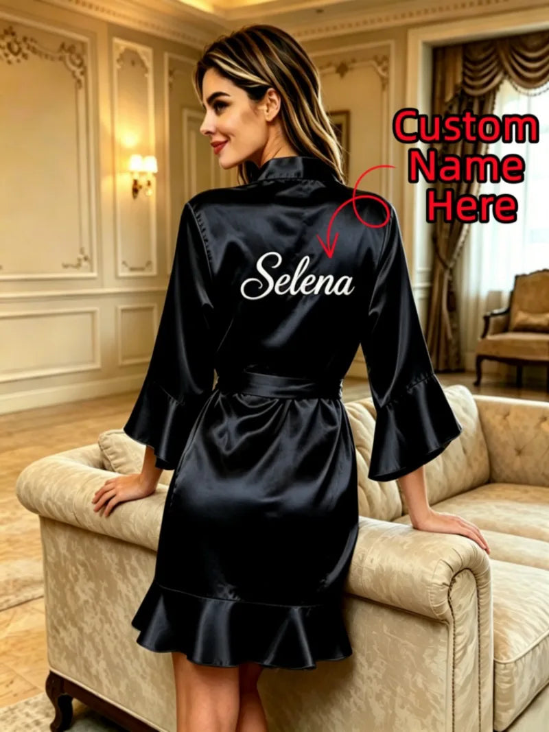 Custom Name Embroidery Satin Kimono Robe Personalized Name Bridesmaid Bride Wedding Getting Ready Morning Robe Bridal Party Gift