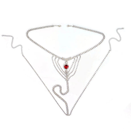 Bikini Body Chain Sexy Nightclub Rhinestone Underwear Chain Round Ruby