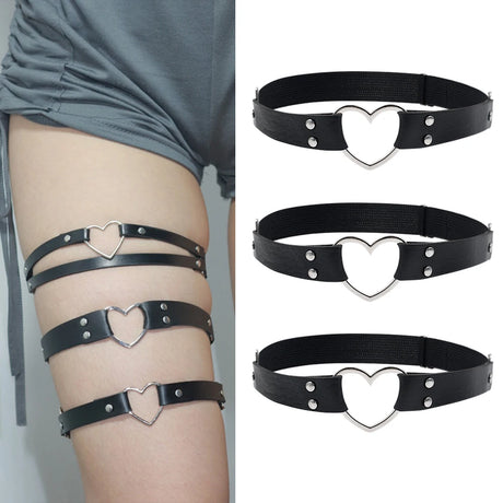 Punk Black Heart Leather Sword Belt Waist Garter Handmade Body Bondage Sexy Leg Suspenders Harness Stockings Belts for Women