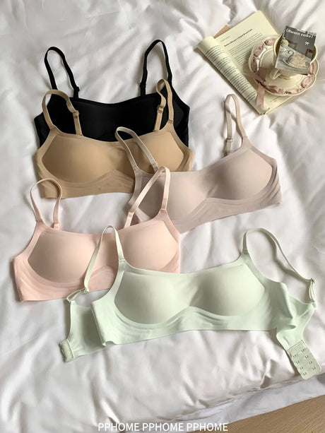 Plunge Neck Floral Demi Cup Bra Small Bust Wirefree Push Up Seamless Invisible Thin Cute Teen Girls Daily Wear Underwear