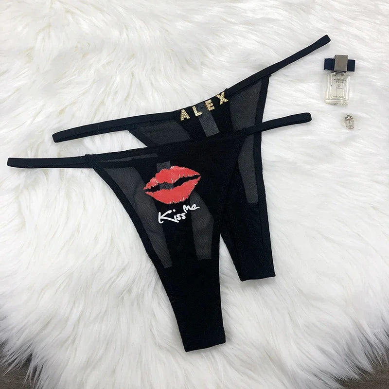 Custom Thongs Crystal Name Letter Women Sexy Underpants Erotic G-String Panties Personalized Underwear Girl Friend Hot wife Gift