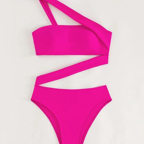 Cikini-One-Piece Swimsuit for Women, Strapless Straps, Slanted Shoulder, Beach Swimwear, Bathing Suit, Monochromatic, Summer