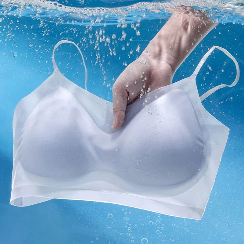 3PCS Ultra-Thin Breathable Ice Silk Top Bras Women's Bustier Underwear Seamless Back Halter Vest Wrap Wireless Bras Solid Color