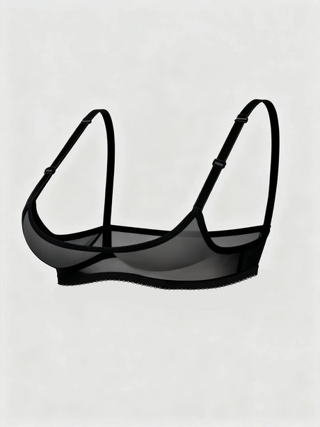 Ladies' sexy 1/4 Cup Mesh Bra, Sheer Wireless Breathable Balconette Bralette Top