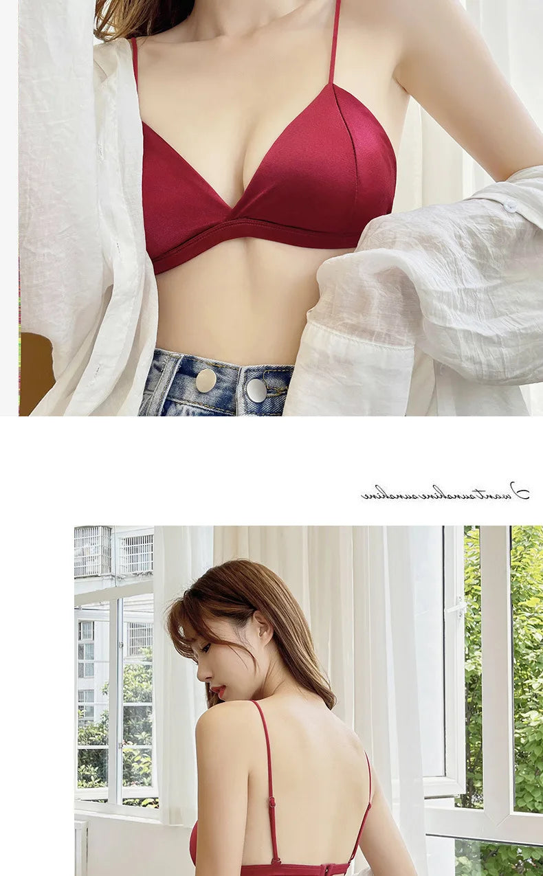 Women's French Style Bra Girl Wrapped Chest Adjustable Shoulder Strap Single Buckle Satin Sexy Tube Top Underwear Lingerie