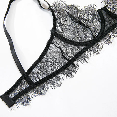 Women's Pink Floral Lace Sheer Lingerie Set See-Through Push-Up Bra Waist Cincher with Garter Belt Thong Intimate Erotic Outfits