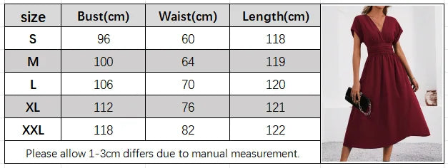 Dresses 2025 Woman Summer Solid-Color V-Neck Batwing-Sleeve Pleated Long Elegant Dress Woman Clothing Tops Skirts Y2k Clothes
