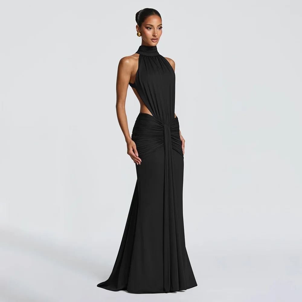 Women Solid Color Mermaid Evening Dress Sexy Open‑Back Slim Floor‑Length Long Gown Formal Banquet Party Maxi Dresses For Ladies