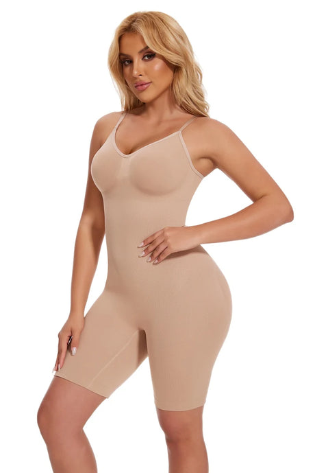 Women V Neck Shapewear Tummy Control Bodysuit Breathable Tank Top Sexy Adjustable Strap Full Body Shaper High Stretch Anti Chafing Faja Invisable Comfortable Shorts Slimming Waist Trainer Butt Lifter 3 Colors Available