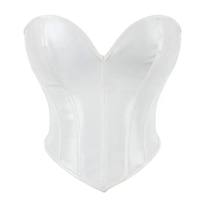 Black Shiny PVC Bustier Faux Leather Corset Crop Top Body Shaper Women Sexy Corselet Vest Plus Size