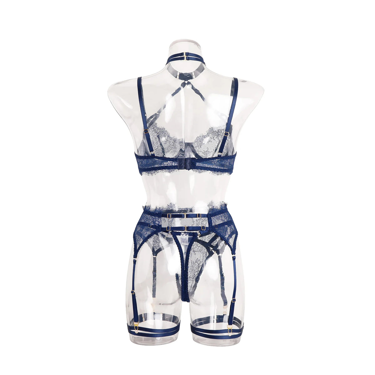 Ellolace Solid Women's Lingerie Sets Seductive Halter Bra Garter Thong 3PC with Leg Circles Sexy Lace Intimate Women Underwear