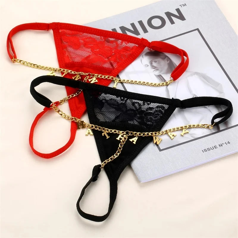 Sexy Women Custom Thong with Letter Metal 12 Constellations Body Waist Chain Jewelry Panties Girl Personalize Underwear Gift
