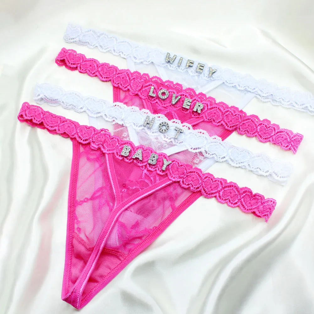 Custom Name Thong Panties Very Sexy Lace Underwear with Personalized Letters G-string Women Customized Gift for Hot Wife Lover