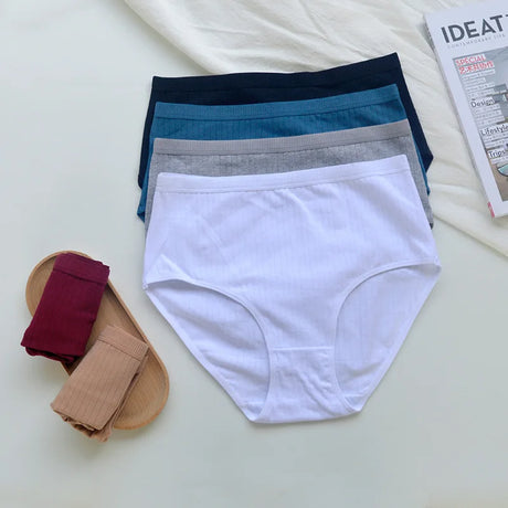 6pcs Cotton Women Panties Lady Plus Size Underwear High Waist Briefs Breathable Solid Color Female Lingerie Shorts