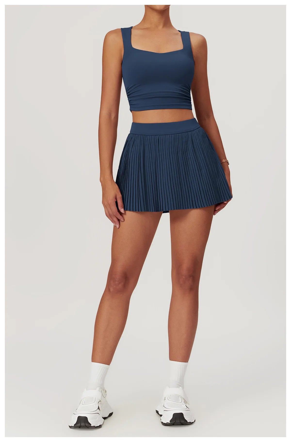 2-Piece Yoga Tennis Skirt Set Gym Outdoor Bra Crop Top High Waist Fitness Skirt Suit Women's Golf Dance Badminton Sport Shorts