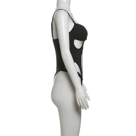 Sexy Women Bodysuit Cut Out Bodycon Jumpsuit Strap Cami Y2K Pure Aesthetic Tops Summer Sleeveless Solid Color Crop Outfit Tee