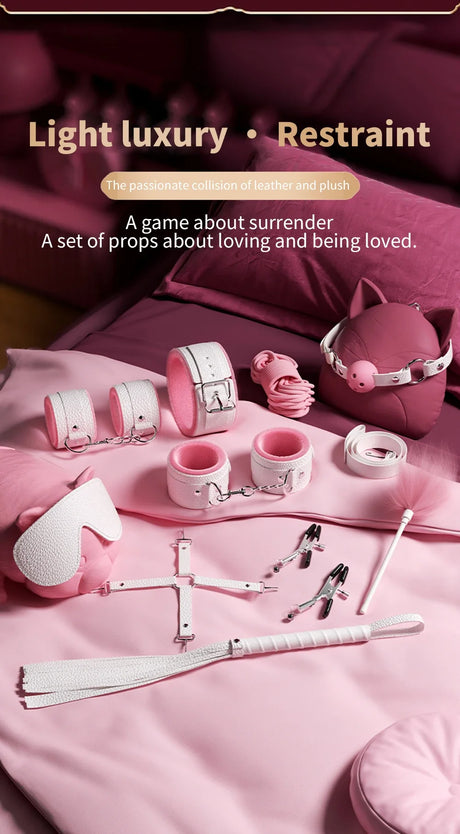 Exotic Bed Set Kits Exotic Toys Adults Games Leather Handcuffs Whip Gag Nipple Clamps Women Products
